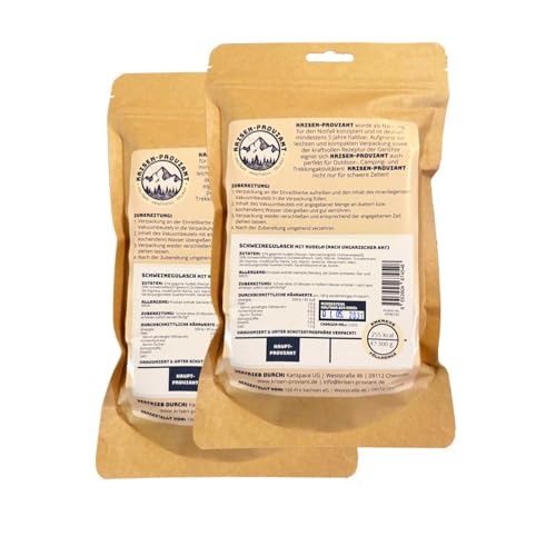 Krisen-Proviant - 2er-Set Schweinegulasch mit Nudeln Notvorrat/Notration 5J. MHD, Survival Food Prepper Outdoor Notfall Nahrung