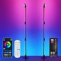 SANBEN Corner Floor Lamp - 2 Pack Black RGB LED Floor Lamp with Music Sync and 16 Million DIY Colors, App & Remote Control, Color Changing Modern Smart Corner Lamp for Bedroom Living Room