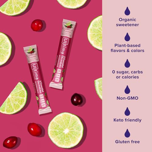 Image of Ultima Replenisher Daily Electrolyte Powder - Cranberry Cosmo, 16 Stickpacks - Zero Sugar Hydration Packets with 6 Key Electrolytes and Trace Minerals - Sugar Free & Keto Friendly Drink Mix