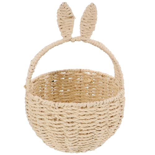 MAGICLULU Panier Tissé De Lapin De Pâques En Osier De Paille Fait À La Main Paniers D'oeufs De Bonbons De Pâques Panier De Ficelle De Papier Panier De Pique- De Lapin Mignon Pour Les