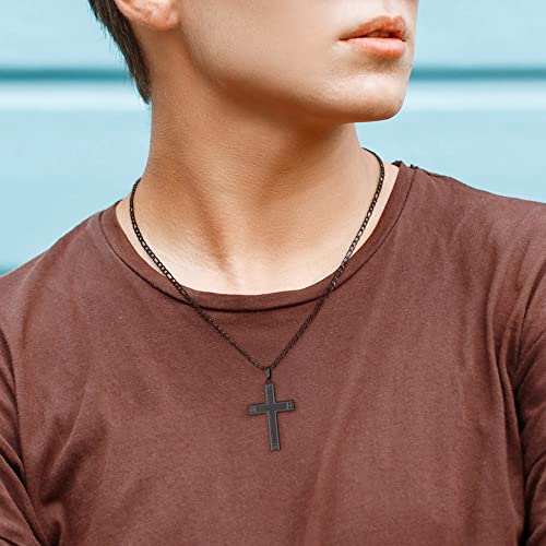 Luxejew Gold Mens Cross Necklace, Cross Chain Pendant Necklace For Men Boys Gold Chain For Men Figaro Chains For Men Stainless Steel Cross Necklace For Men Jewelry Father’s Day Gifts For Men 22 Inch #TOP4