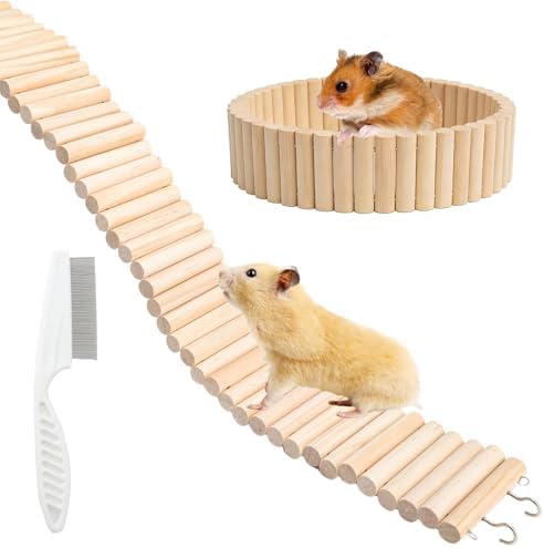 Escalera para Hámster de Madera Juguete, 60×8 cm Puente para Hámster Escalera de Escalada, Puente Colgante Flexible de Madera para Jaula Accesorio para Pequeños Animales Cobaya Jerbo Chinchilla Pájaro