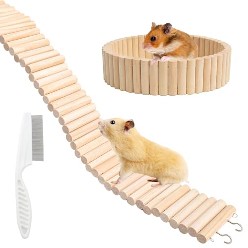 Échelle Hamster en Bois Jouet, 60×8 cm Pont Hamster Échelle d’Escalade, Pont Suspendu Flexible en Bois pour Cage, Accessoire pour Petits Animaux Cochon...