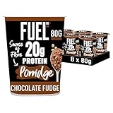 FUEL10K High Protein Chocolate Fudge Porridge Pot, 20g Protein, Source of Fibre, 80g (Pack of 8)