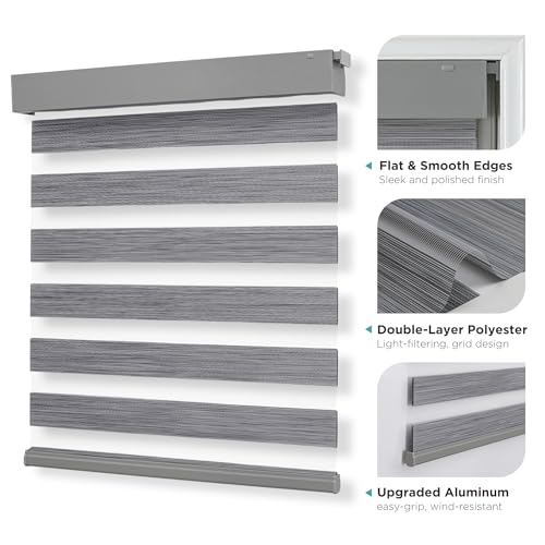 Joydeco No Drill Zebra Blinds for Windows, Cordless Day & Night Dual Sheer Roller Shades, Easy Installation, Free-Stop Lift System, Light Filtering Privacy Blinds for Home(Grey,46" W x 75" H)