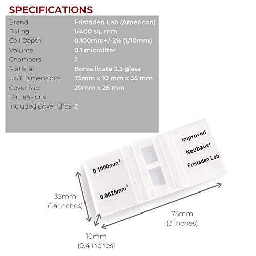 American Fristaden Lab Improved Neubauer Hemocytometer, Diamond Etched Blood Cell Counting Chamber, High-Light Transmission Glass with Hemocytometer Coverslips - Thumbnail 5