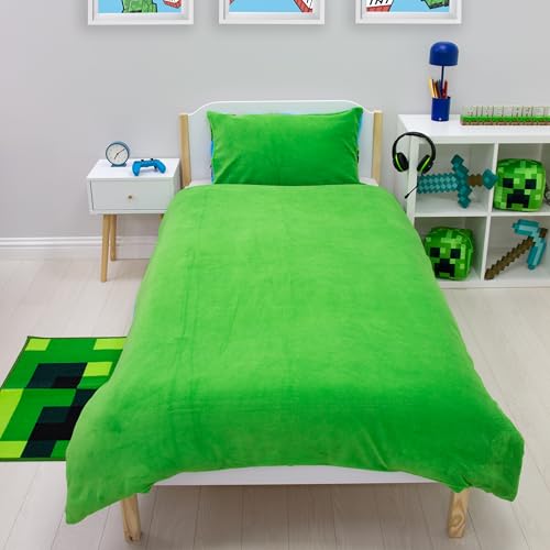 Parure de Lit Minecraft Chaude en Polaire Double Face Réversible et Taie Assortie