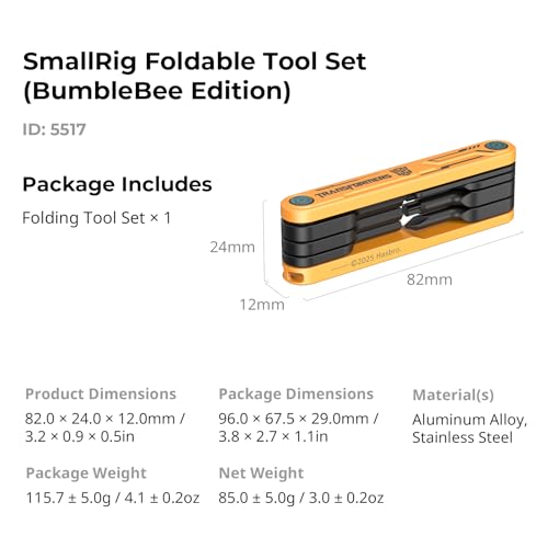 Image of SMALLRIG Foldable Camera Tool Set-5517 | Camera Tool Kit Including Allen Wrenches, Slotted Screwdriver, Cross-Head Screwdriver, Torx T25 Driver(BumbleBee Edition)