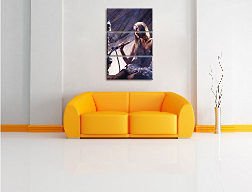 Pixxprint Schöne Frau mit Shisha als Leinwandbild | Größe: 3 Teilig (120x80) | Wandbild| Kunstdruck | fertig bespannt – Bild 3