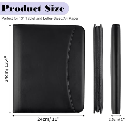 Leather Padfolio Portfolio Binder Organizer, with 25 Pages Notepad & 13\" Tablet Sleeve, Professional Conference Meeting Business Zipper Folder for Letter Size A4 Legal Writing Pad Document Men Women