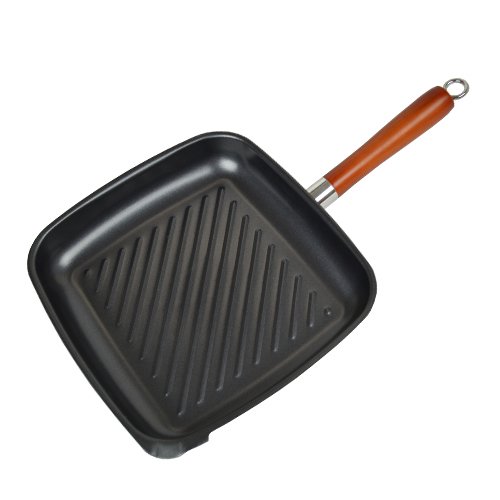 26CM Non Stick Griddle Grill Steak PAN Rosewood Handle CAST Aluminium Kitchen
