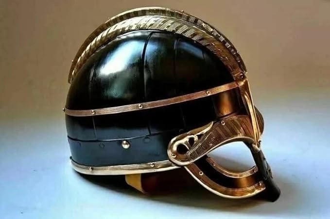 Medieval Knight Armor Helmet Steel, Brass Accents, Viking Style