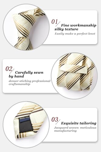 Image of HISDERN Ties for Men Plaid Checkered Tie with Pocket Square Woven Business Formal Necktie Handkerchief Set Wedding Party