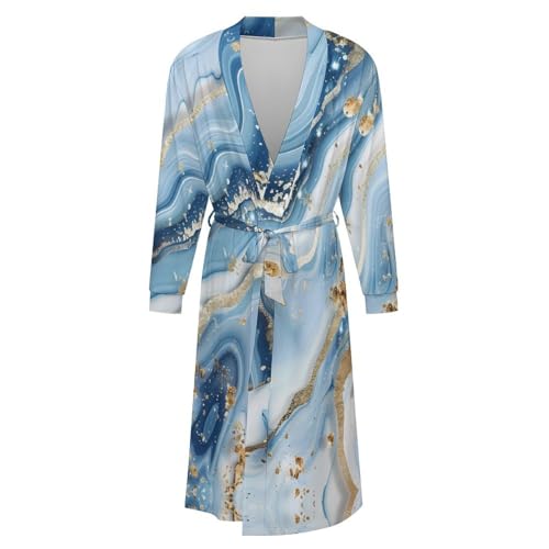 Abstract Marble Texture Soft Robe Long Sleeve Bathrobes V Neck Sleepwear Spa Robes with Belt Men Woman4