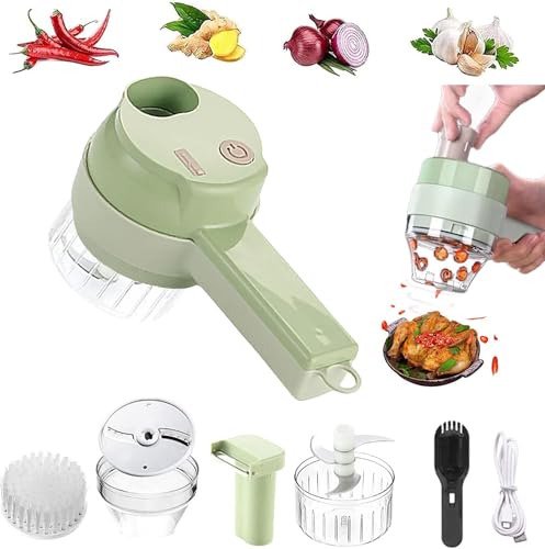 Ensemble de coupe-légumes électrique portable 4 en 1 - Mini broyeur électrique multifonction - Pour ail, piment, oignon, gingembre, céleri, viande