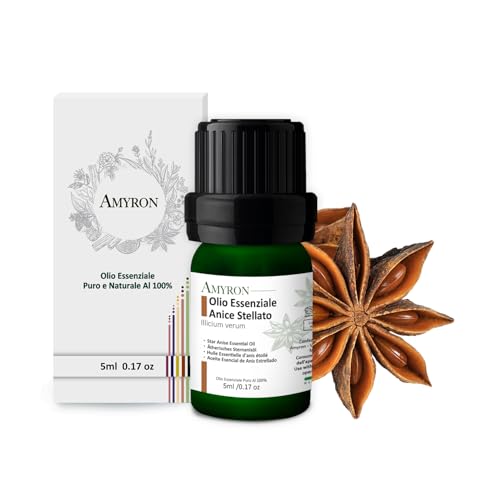 Olio Essenziale Anice Stellato AMYRON 5 ml Naturale E Puro Al 100% Ideale Per Aromaterapia Uso terapeutico E Diffusore Oli Essenziali | Massaggi aromatici | Uso Alimentare | Senza OGM.