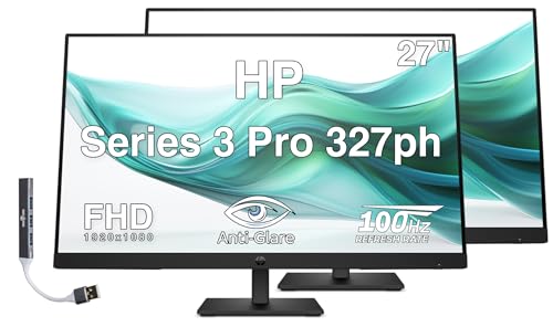 Image of HP Series 3 Pro 327ph 27 inch FHD IPS Monitor with 5ms Response Time, Anti-Glare, Flicker Free, VESA Mount (100mm), Displayport, HDMI & Dockztorm USB Port Expander, Black Color (B0CG8UT#ABA) 2 Pack