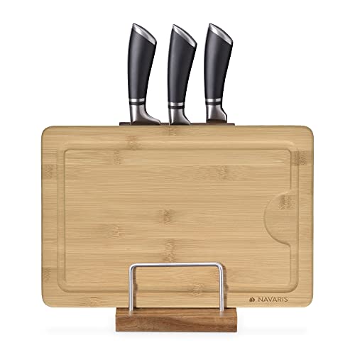 Navaris Knife Block And Cutting Board Holder - Magnetic Knife Block Without Knives - Acacia Wood Stand For Kitchen Counter - Space Saving Storage #TOP6