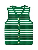 Zeagoo Button Down Shirts for Women Summer Tank Tops Women's Sweater Vests Business Casual Dress Shirts Green Stripe Small