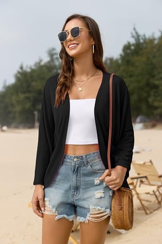 Image of Iandroiy Women's Open Front 3 /4 Sleeve Batwing Cardigan Lightweight Summer Kimono Cover Ups