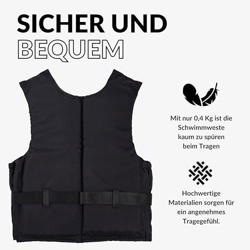 NOARD Schwimmhilfe – Black Edition – 50-70 kg – Schwimmweste für Erwachsene geeignet – 50N Auftrieb – inkl. Solas Reflektoren