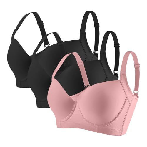 3 Piezas Sujetador Reductor Sin Aros,Talla Grande Sujetador con Relleno Push Up para Mujer Bralette Sin Costuras con Tirantes Ajustable Sexy Sostenes de Mujer de Copa 3/4 Cómodo Transpirable Bra