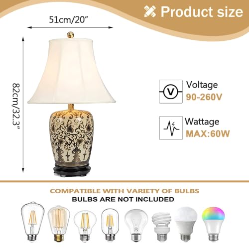 SQUSMAY Ceramic Porcelain Table Lamp Coastal Traditional Bedside Desk Nightstand Lamp Hand-Painted Bedroom Bedside Lamp Mid Century Ceramic Table Lamp for Living Room Office College - Image 2
