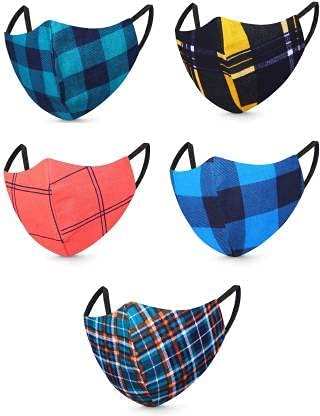 SHAHAZ CRAFTS® Cotton Anti Pollution 3 Layer Reusable Face Mask New Checks Print Designe mask Men, Women, Couple Mask,Multicolor Mask 100% Pure Cotton mask Pollution Safety Face Mask (Pack of 5) (B09QH6RD8Y) Amazon Price History, Amazon Price Tracker