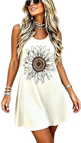 Image of LLHXRUI Sundresses for Women Sleeveless Boho Summer Dress Elegant Vacation Tank Dresses Casual Tunic Short Sun Dress
