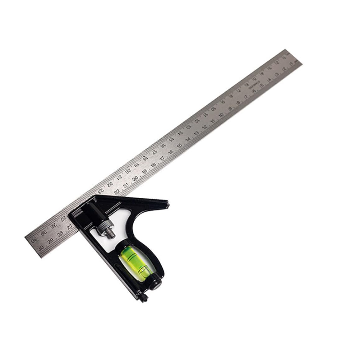 IKOPFLN Squadra Combinata Regolabile Utensili da Carpenteria Quadrati Combinati in Acciaio Inossidabile da 12 '/300 mm Righello da 45/90 Gradi con Livella a Bolla