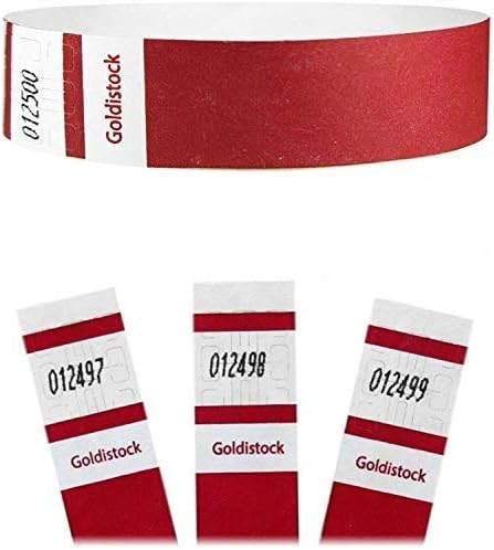 Heavier Tyvek Wristbands 7.5 Mil - Goldistock Select Series Deep Red 500 Count - ¾” Arm Bands - Paper-Like Party Armbands - Fan-Folded (Better Security) - Extra Durable Wrist Bands for Events