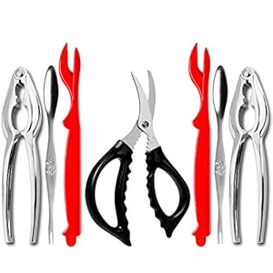 7Pcs Seafood Tools Set including 4 Forks and 2 Lobster Crackers Nut Cracker 1 Seafood Scissors