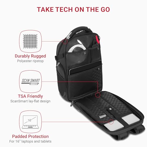 SwissGear Travel Tech Elite Laptop Backpack – Fits Laptops up to 16” – ScanSmart TSA-Friendly Backpack with USB Port, Shoe Compartment & Organizer Pockets – Heather Grey - Image 2