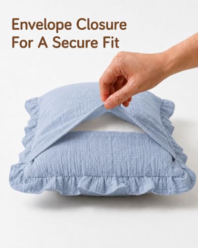 Image of Muslin Ruffled Toddler Pillowcases 13 inchx18 inch 2 Pack, Soft, Breathable Muslin Cotton Travel Pillow Covers with Envelope Closure for Baby Boys, Girls & Kids (Blue Meadow-Ruffled, 13 x 18 Inch)
