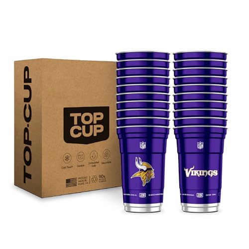 Top Cup NFL Minnesota Vikings 20 oz Reusable Aluminum Cups 20 Count | Officially Licensed Durable Reusable & Recyclable Made in USA