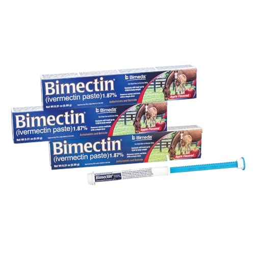 Bimectin Ivermectin Paste 1.87% Horse Dewormer | Single-Dose Apple-Flavored Syringes | Broad-Spectrum Equine Wormer & Boticide | Pre-Measured Oral Gel | Safe for Horses Over 6 Weeks