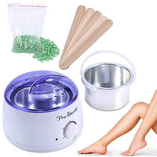 Kit de Calentador De Cera Depilatoria, Fundidor Caliente Parafina Depilatoria Aparato + 100g Cera Depilatoria + 5 Pcs Palo de Aplicador de Cera