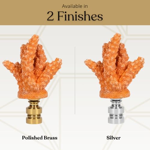 Image of Royal Designs, Inc. Sea Life Lamp Finial, Large Coral, Orange, Polished Silver Base, Replacement Finial for Table or Floor Lamps