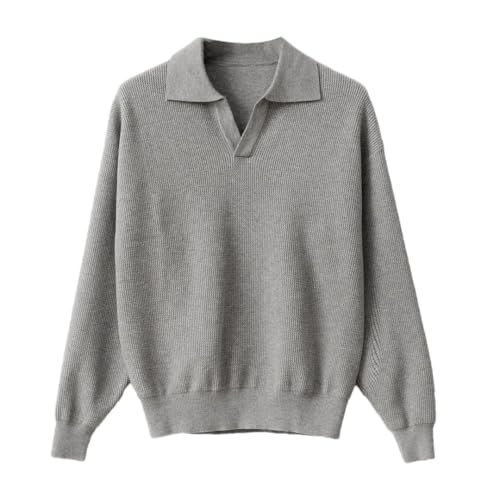 Men Winter V-Neck Pullover Retro Polo Sweater Polyester Loose Solid Jumper Knitted Clothes