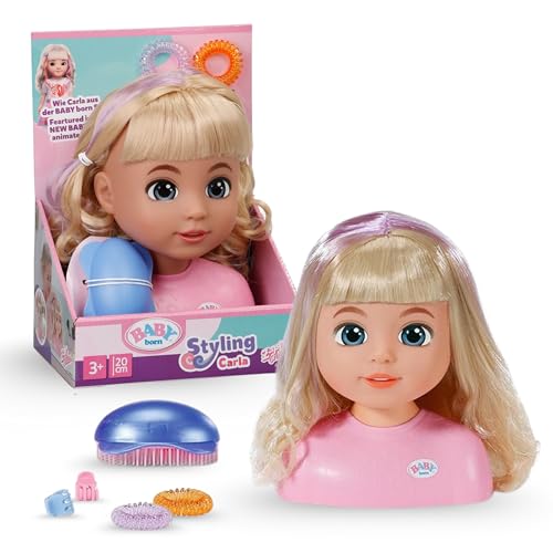 BABY Born Stylingkopf Carla - Frisierkopf mit hochwertigem Nylon-Haar - Inkl. Haarspangen Bändern & Bürste - Geeignet für Kinder ab 3 Jahren