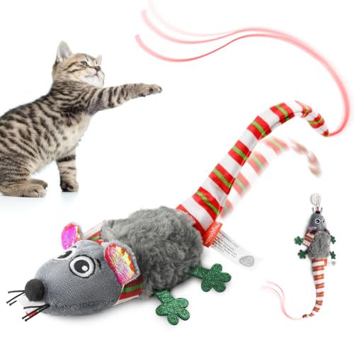Migipaws Katzenspielzeug elektrisch Maus-Spielzeug berührungsaktiviertes Spielzeug mit wedelndem Schwanz und Katzenminze wiederaufladbar