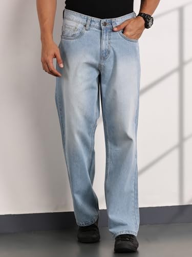 Image of Thomas Scott Men's Relaxed Fit Mid Rise Comfort Clean Look Light Fade Cotton Baggy Jeans