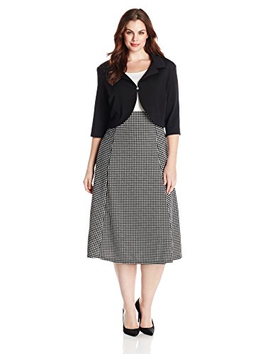 Danny & Nicole Women's Plus Size 3/4 Sleeve Solid Jacket Printed Dress Set