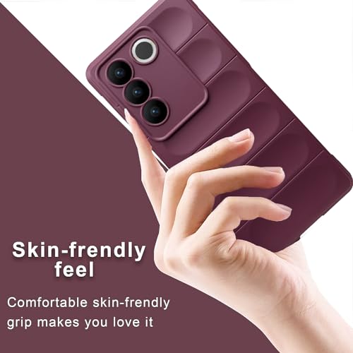 Image of A rtistque Liquid Silicone Stripes Back Cover Case for Vivo V27 / V27 PRO 5G | with Camera Protection | with Inner Fabric | Anti Slip Grip | AirBag Case| Vivo V27 / V27 Pro 5G Back Cover - Maroon