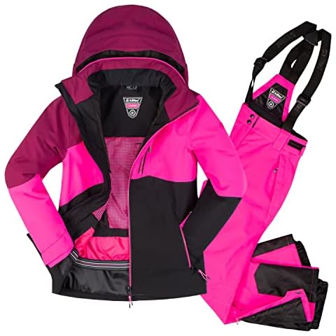 Killtec Mädchen Skianzug Größe 116 wasserdicht 10.000 mm Wassersäule - Skijacke Pink Schwarz, Skihose Pink Cover