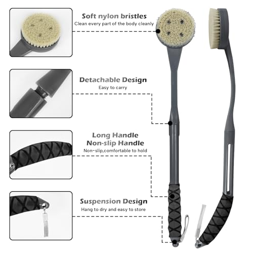 Brosse de bain pour le dos manche long baignoire gris