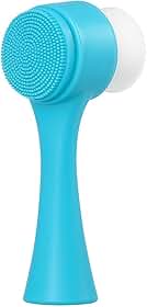 Escova de Limpeza Facial 2 em 1, Silicone e Cerdas Macias, Manual, 13x7cm, para Skin Care, Massagem e Escova de Limpeza Facial 2 em 1 com Cerdas Macias e Silicone – Massagem, Esfoliação e Cuidados com a Pele (Azul)