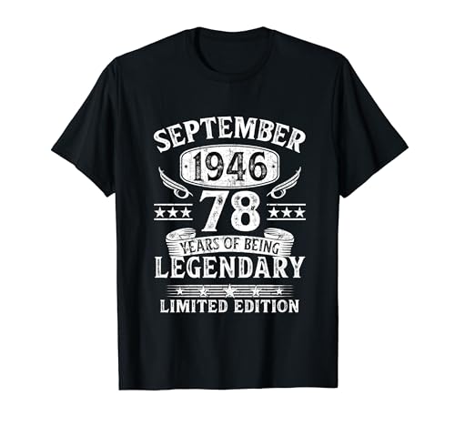 Vintage Regalo 78 Años Cumpleaños Hombre Septiembre 1946 Camiseta