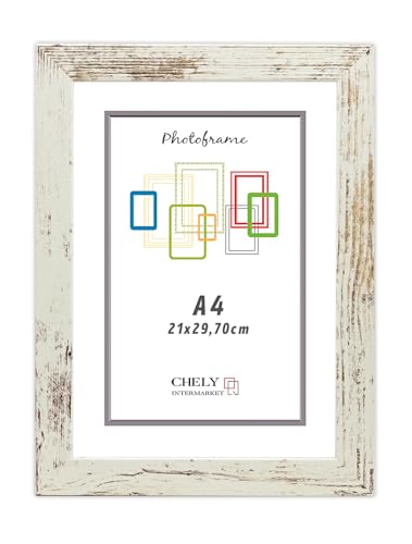 CHELY INTERMARKET MOD204 Marco Fotos Decorativo Estilo Clásico Vintage A4 Madera MDF con Cristal Real Diseño Montaje Vertical Horizontal Ideal Diplomas Certificados Fotografías