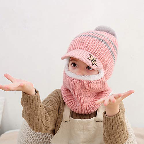 Kids Winter Hat Baby Boys Knit Hat Baby Girls Thick Scarf Earflap Hood Scarves Skull Caps 2-7 Years4